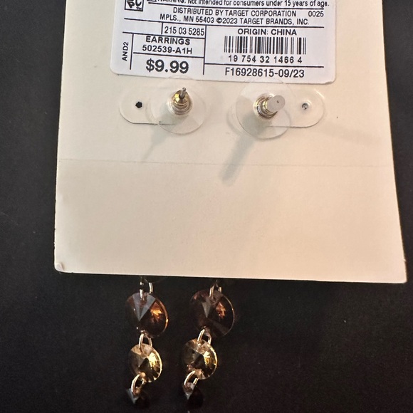 NWT A New Day Beaded Linear Earrings & Stone Beaded Necklace Set, Brown & Gold - Picture 6 of 7